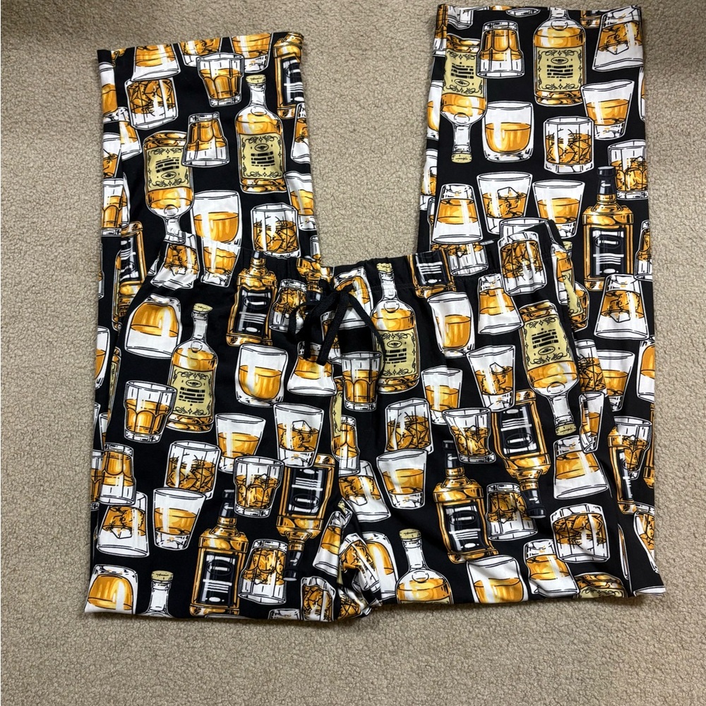 Whiskey Bottle Print Black Lounge Pants